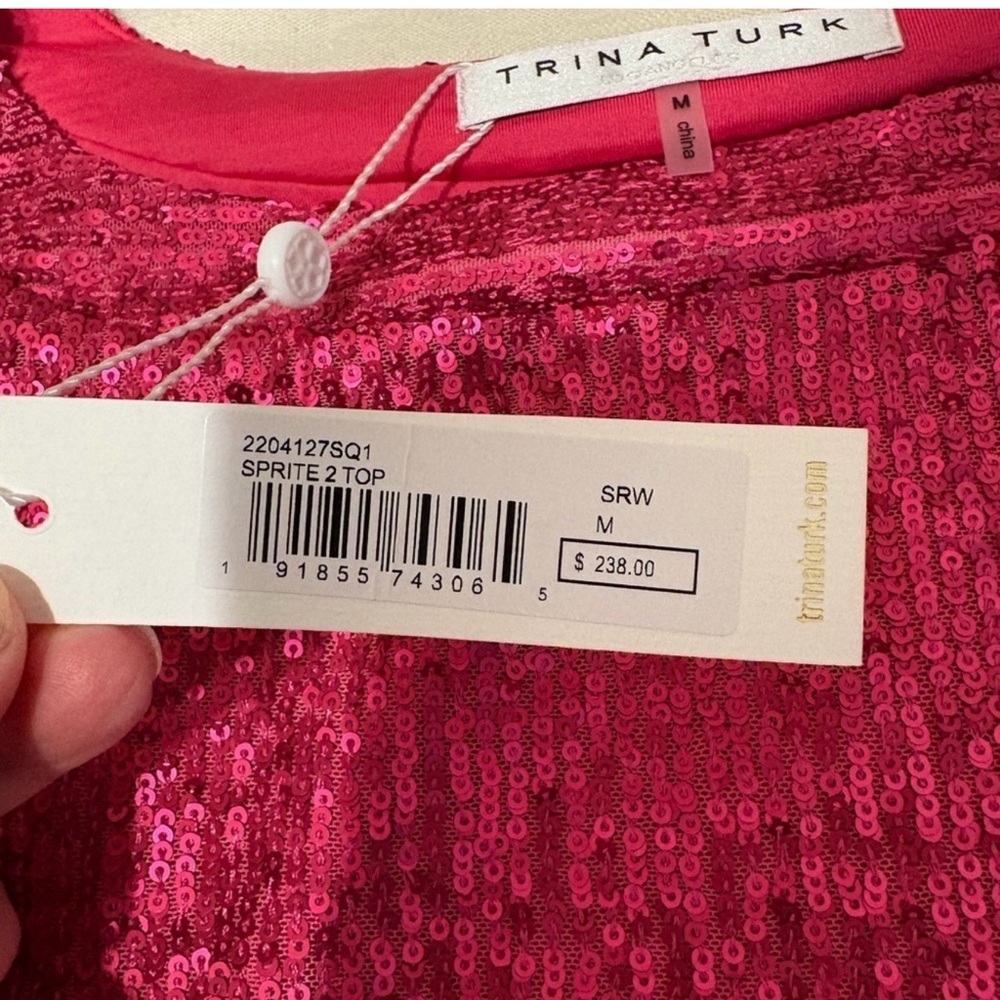 Trina Turk Fuchsia Sequin Short Sleeve Top - Picture 6 of 6